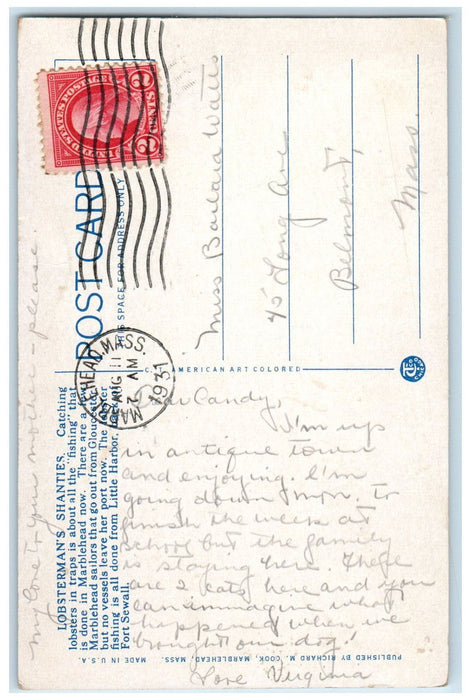 1931 Lobsterman's Shanties Houses Boats Marblehead Massachusetts MA Postcard