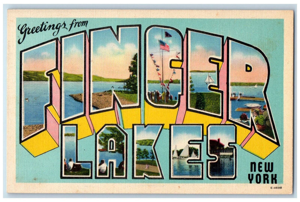 c1940's Greetings from Finger Lakes New York NY Large Letter Multiview Postcard