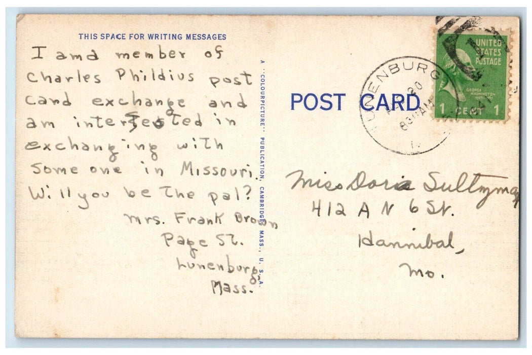 c1950's City Hall Building Street View Waltham Massachusetts MA Vintage Postcard