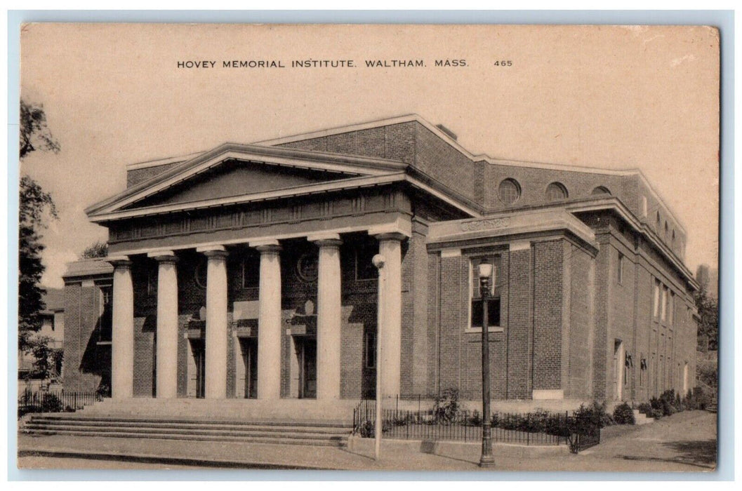 c1910's Hovey Memorial Institute Waltham Massachusetts MA Antique Postcard