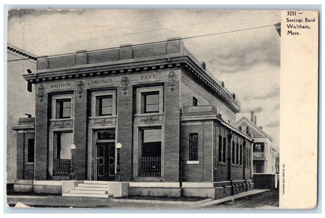 c1905 Savings Bank Building Waltham Massachusetts MA Unposted Antique Postcard