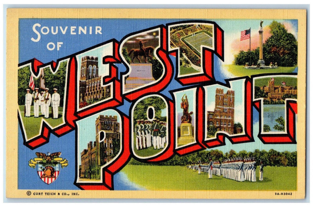 c1930's Souvenir of West Point New York NY Large Letter Army Multiview Postcard