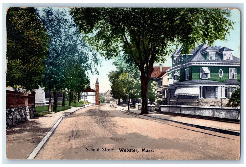c1910's School Street View Webster Massachusetts MA Unposted Antique Postcard