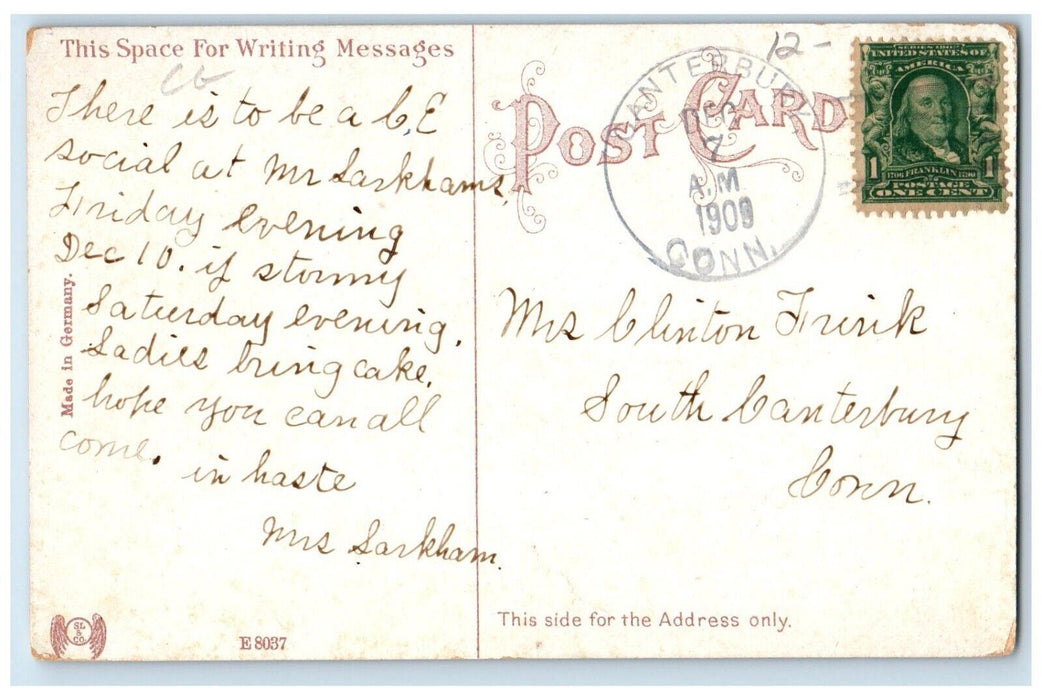 1909 Main Street Business Section Stores Webster MA, Canterbury CT Postcard