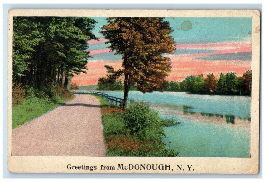 1924 Road and River Scene Greetings from Mcdonough New York NY Postcard