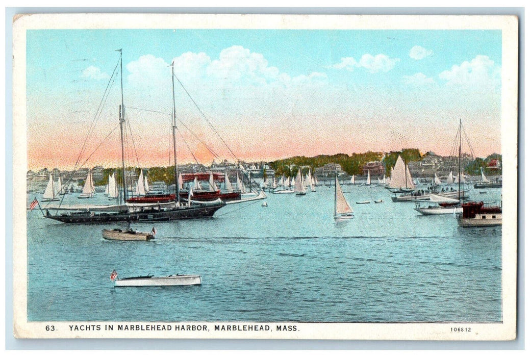 1929 Yachts in Marblehead Harbor Marblehead Massachusetts MA Posted Postcard