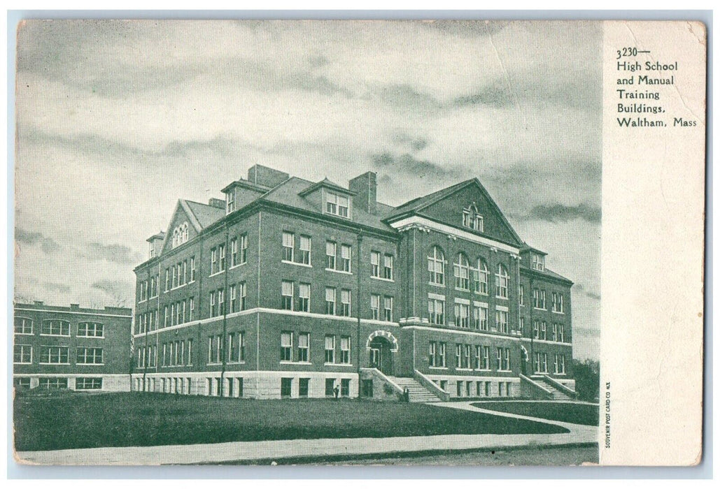 c1905 High School And Manual Training Buildings Waltham MA Antique Postcard