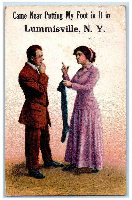 1912 Couple Came Near Putting My Foot in It Lummisville NY Wolcott NY Postcard