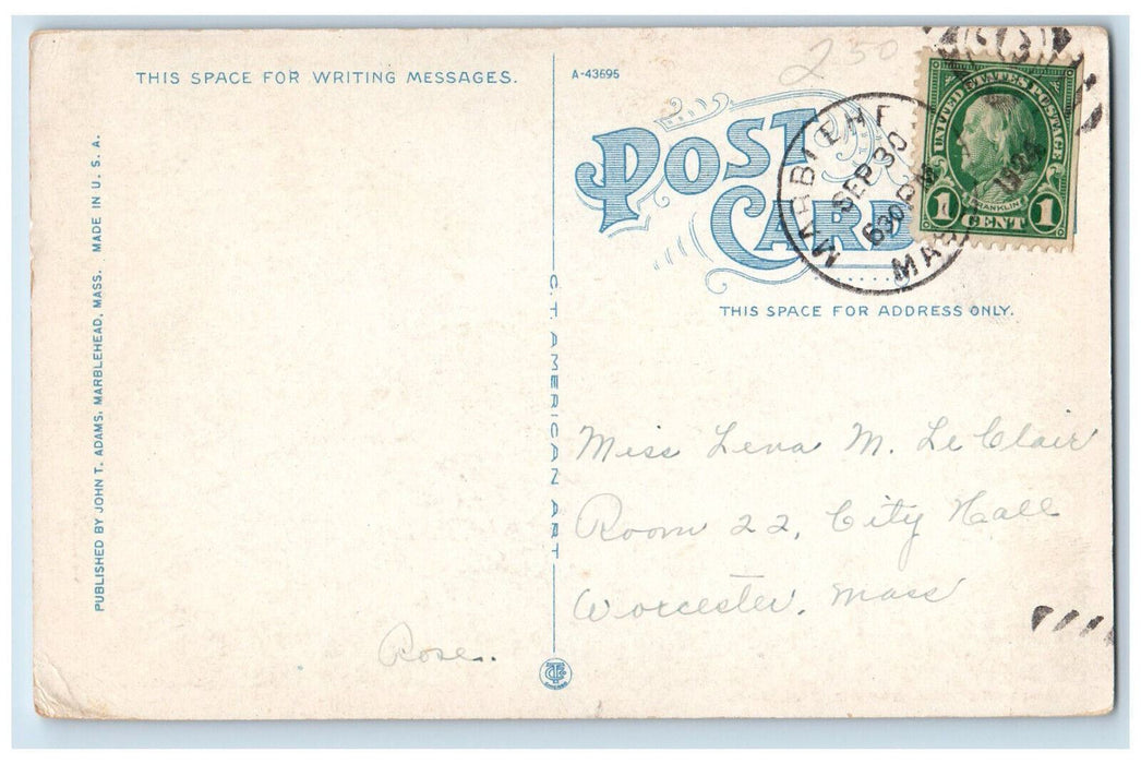 1924 Three Boats Hardings Cove, Marlboro Massachusetts MA Posted Postcard