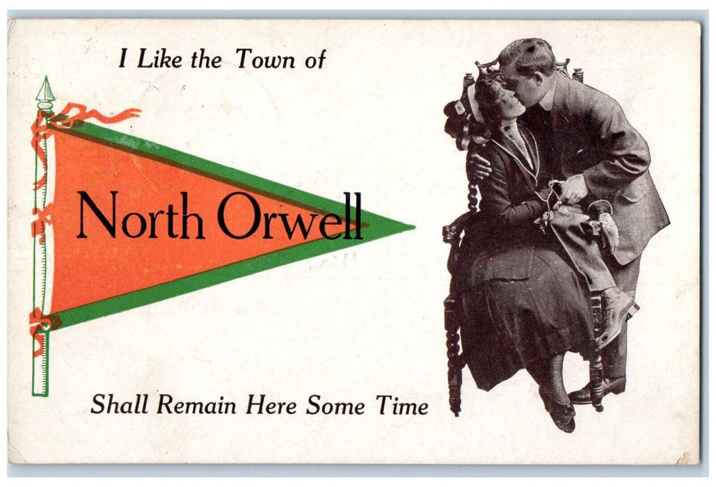 1915 Couple Kissing North Orwell NY Message Pennant Nichols NY Postcard