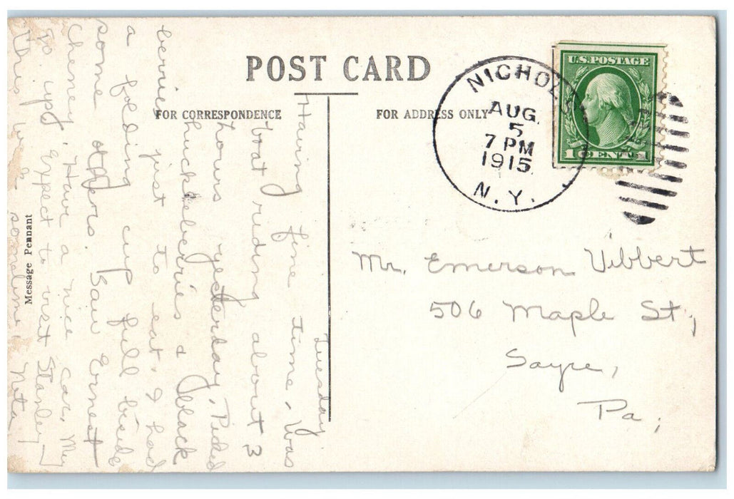 1915 Couple Kissing North Orwell NY Message Pennant Nichols NY Postcard