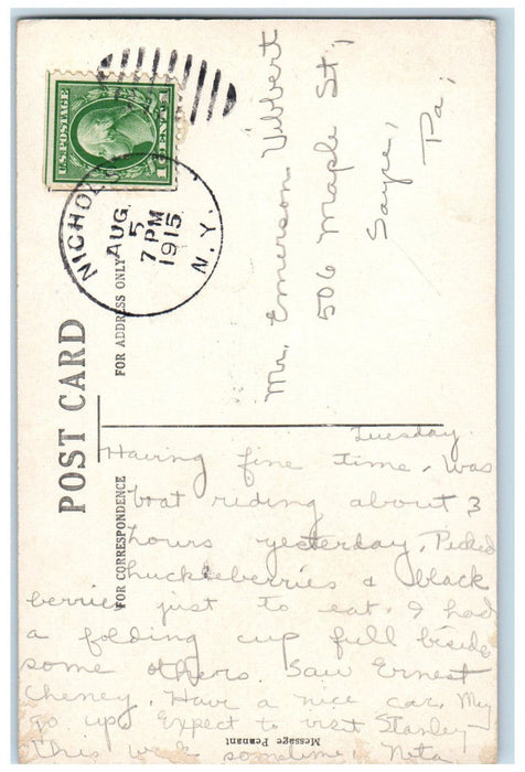 1915 Couple Kissing North Orwell NY Message Pennant Nichols NY Postcard