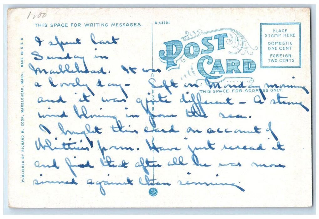 c1920's Old Floyd Ireson House Marblehead Massachusetts MA Posted Postcard