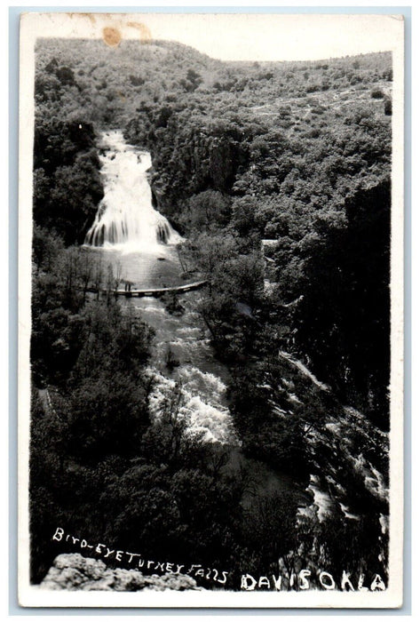 Birds Eye View Turney Falls Waterfalls Davis Oklahoma OK RPPC Photo Postcard
