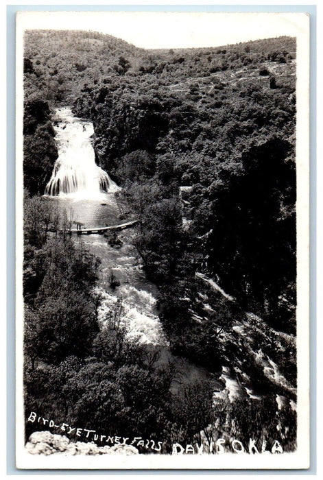Birds Eye View Of Turney Falls Davis Oklahoma OK Vintage RPPC Photo Postcard