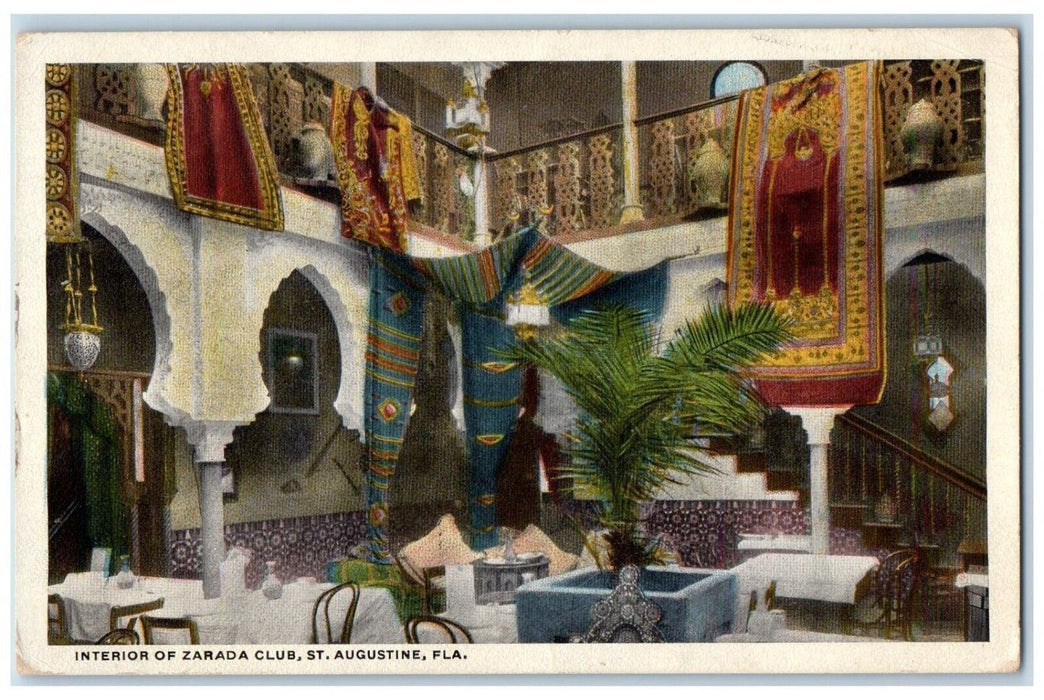 c1920's Interior of Zarada Club St. Augustine Florida FL Antique Postcard