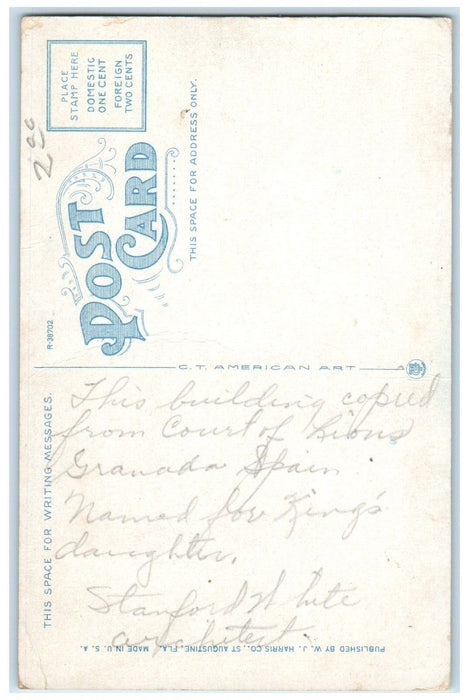 c1920's Interior of Zarada Club St. Augustine Florida FL Antique Postcard