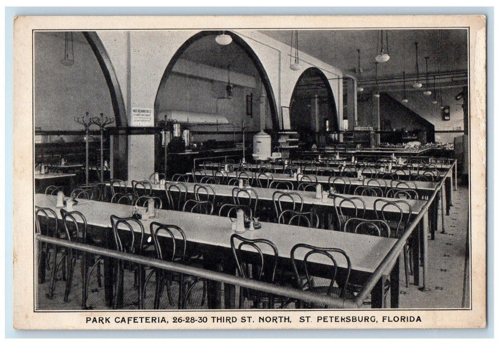 c1940's Park Cafeteria Interior Dining Room St. Petersburg Florida FL Postcard