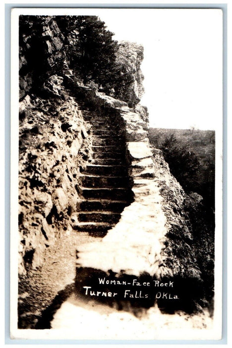 c1940's Woman Face Rock Turner Falls Oklahoma OK Vintage RPPC Photo Postcard