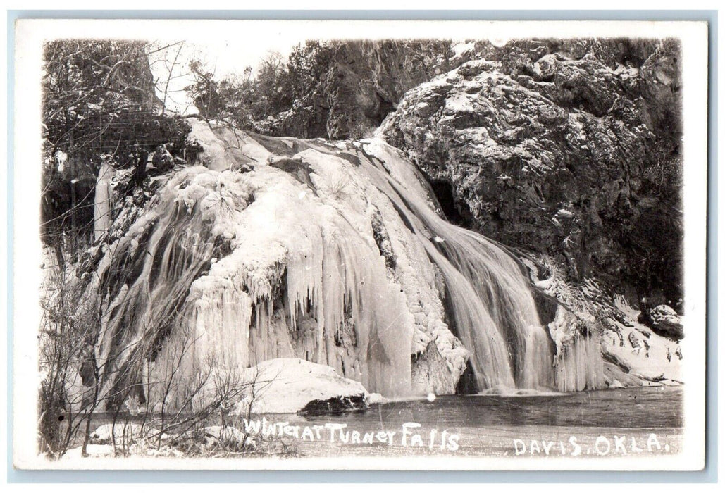 Winter At Turner Fall Frozen Davis Oklahoma OK Vintage RPPC Photo Postcard