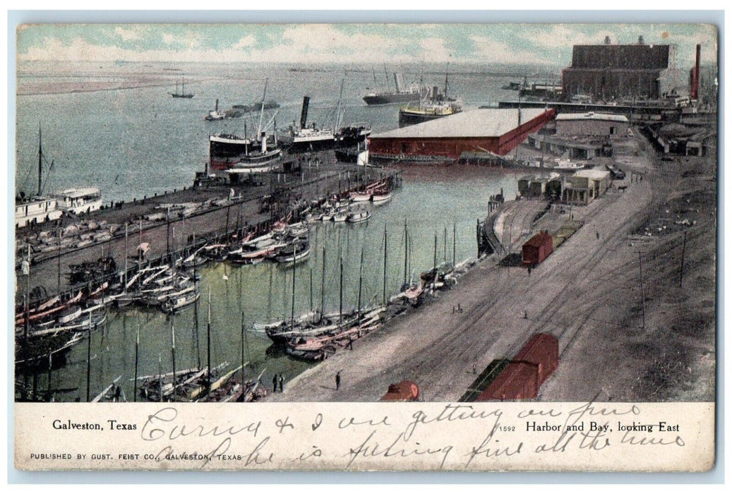 1907 Harbor Bay Shipyard Steamer Dock Looking East Galveston Texas TX Postcard