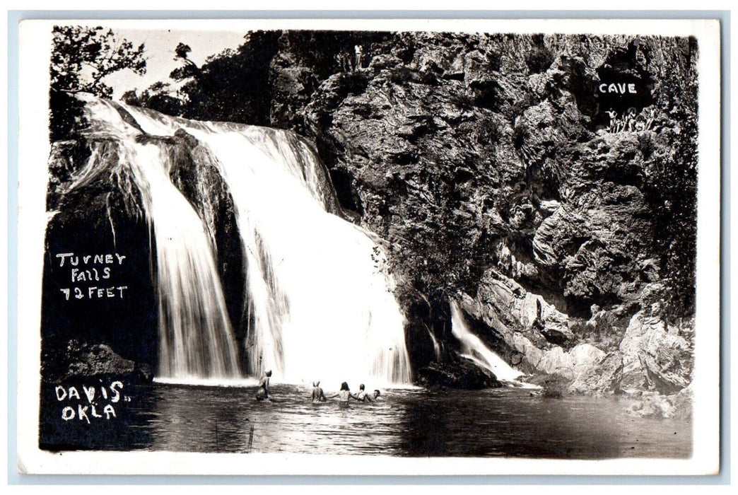 View Of Turney Falls Waterfalls Davis Oklahoma OK Unposted RPPC Photo Postcard