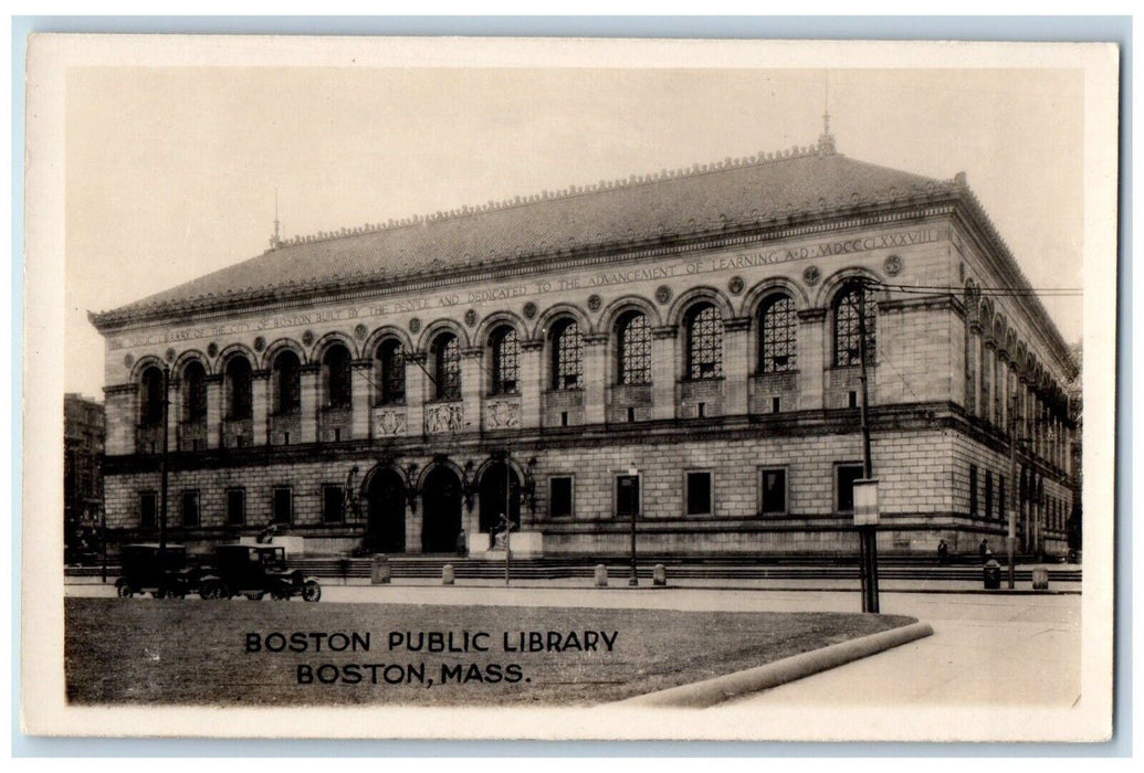 Boston Public Library Building Car Boston Massachusetts MA RPPC Photo Postcard