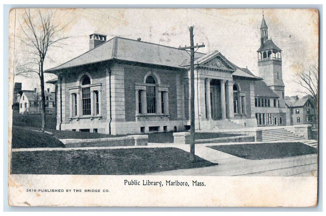 1908 Public Library Marlboro Massachusetts MA The Bridge Co Posted Postcard