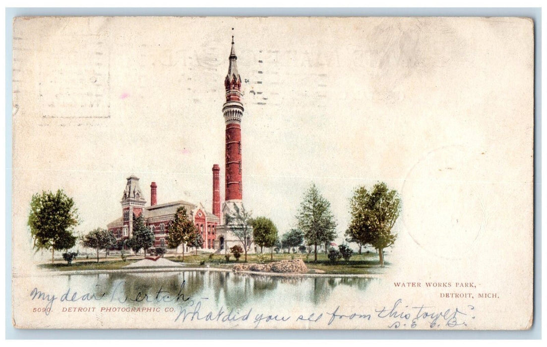 1902 Water Works Park Detroit Michigan MI Posted Private Mailing Card Postcard