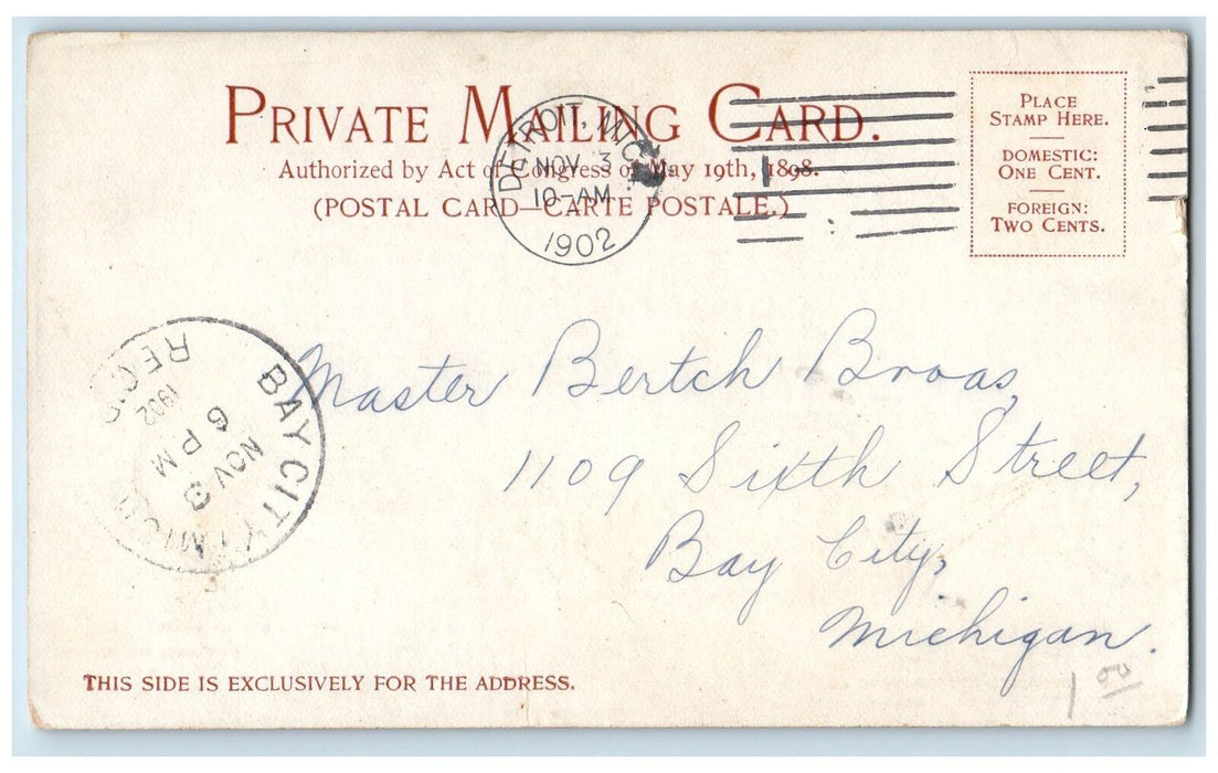 1902 Water Works Park Detroit Michigan MI Posted Private Mailing Card Postcard