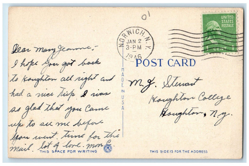 1946 Moonlight Greetings from Chenango Lake Norwich New York NY Postcard