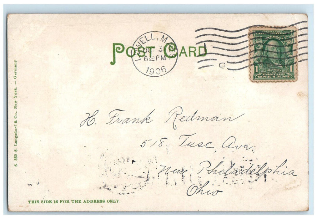 1906 Post Office Lowell Massachusetts MA Antique S. Langdorf & Co. Postcard