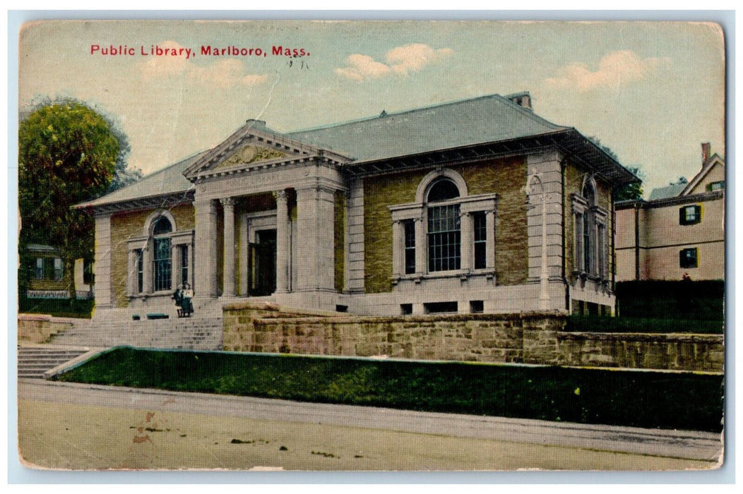 1911 Entrance to Public Library Marlboro Massachusetts MA Posted Postcard