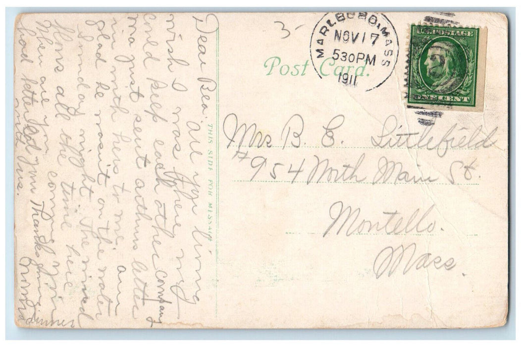 1911 Entrance to Public Library Marlboro Massachusetts MA Posted Postcard