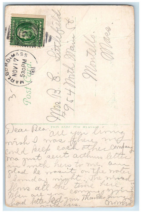1911 Entrance to Public Library Marlboro Massachusetts MA Posted Postcard