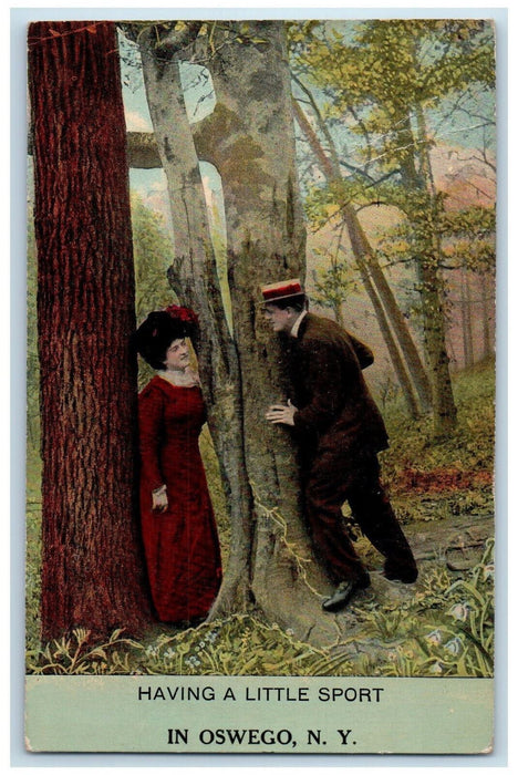 1912 Couple Having A Little Sport In Oswego New York NY Antique Postcard