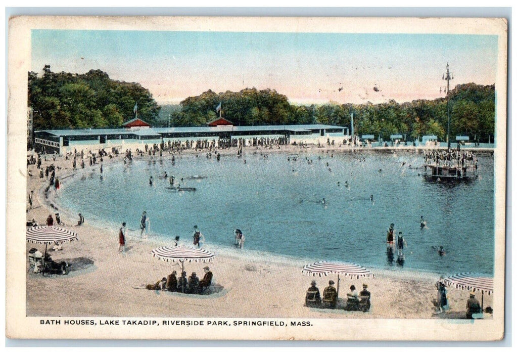 1919 Bath House Lake Takadip Riverside Park Springfield Massachusetts Postcard