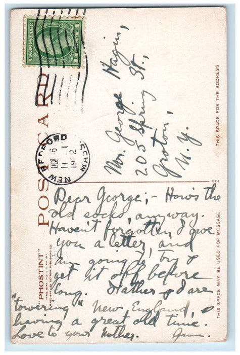 1922 The New Bedford Hotel New Bedford Massachusetts MA Phostint Postcard