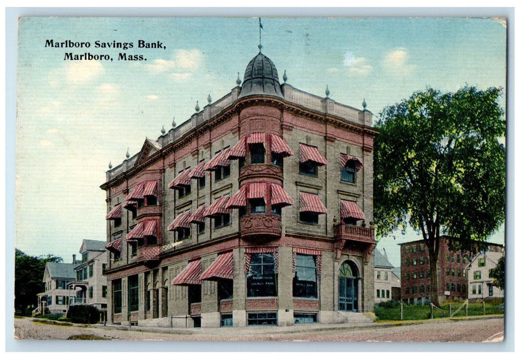 1913 Marlboro Savings Bank Marlboro Massachusetts MA Posted Antique Postcard