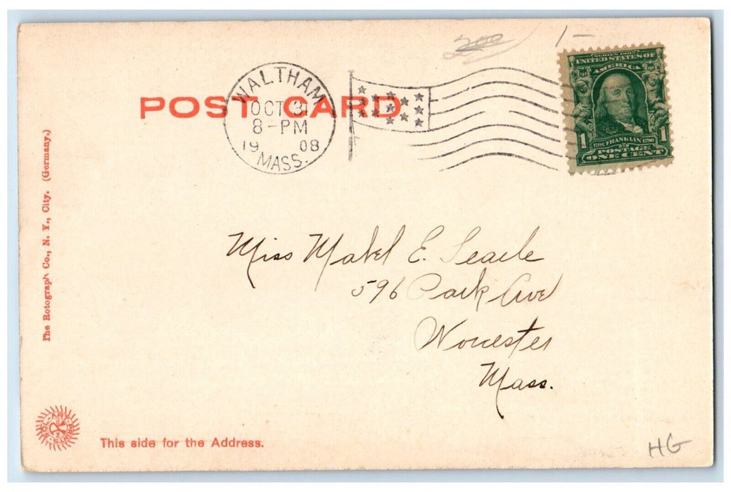 1908 High School Building Waltham Massachusetts MA Rotograph Antique Postcard