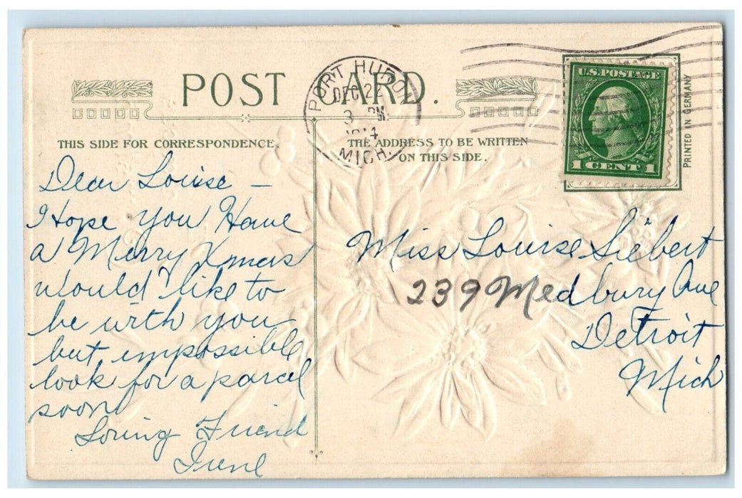1914 Christmas Holly Poinsettia Flowers John Winsch Artist Signed Postcard