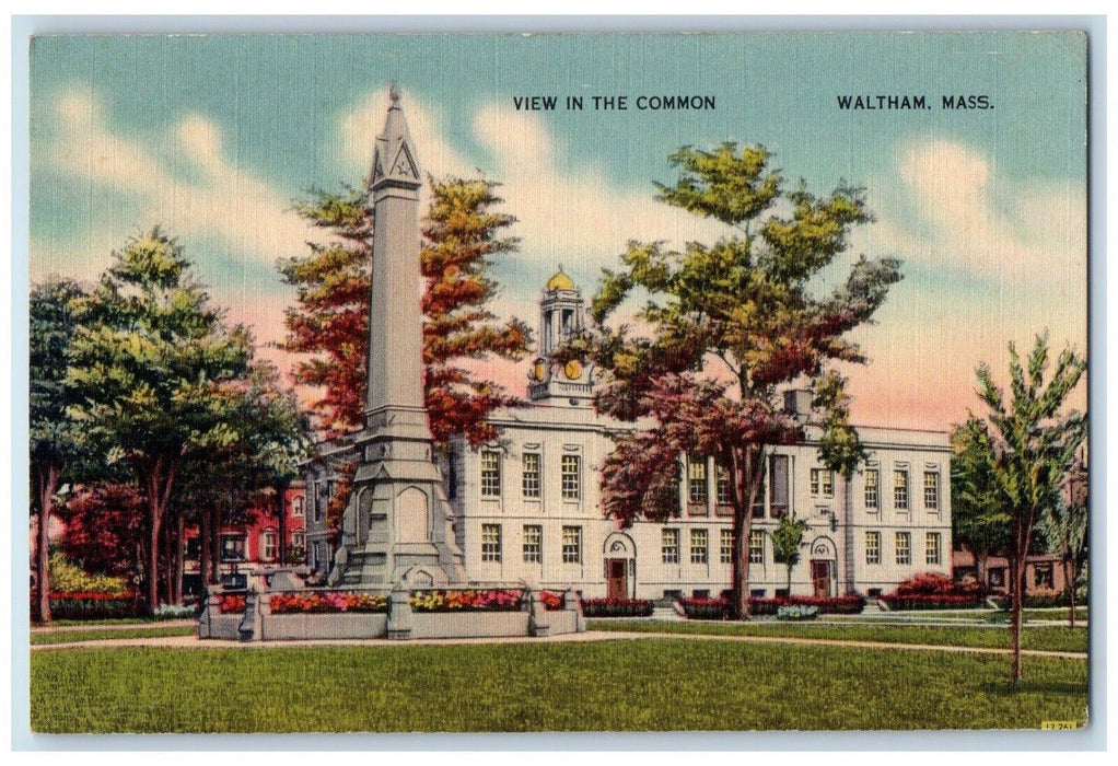 c1950's View On The Common Waltham Massachusetts MA Unposted Vintage Postcard