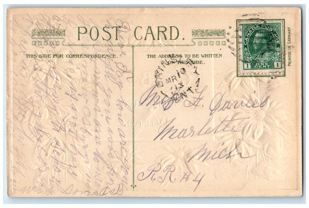 c1910's Christmas Wishes Poinsettia Flowers John Winsch Artist Signed Postcard