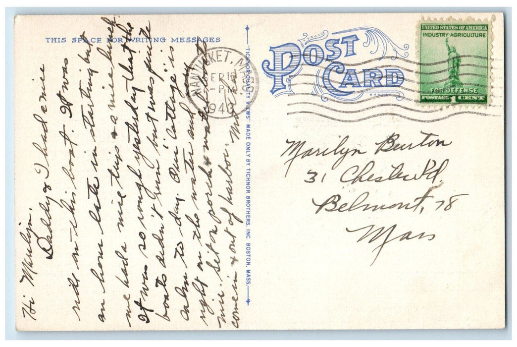 1943 Steamer New Bedford Martha's Vineyard Nantucket Steamboat Line MA Postcard