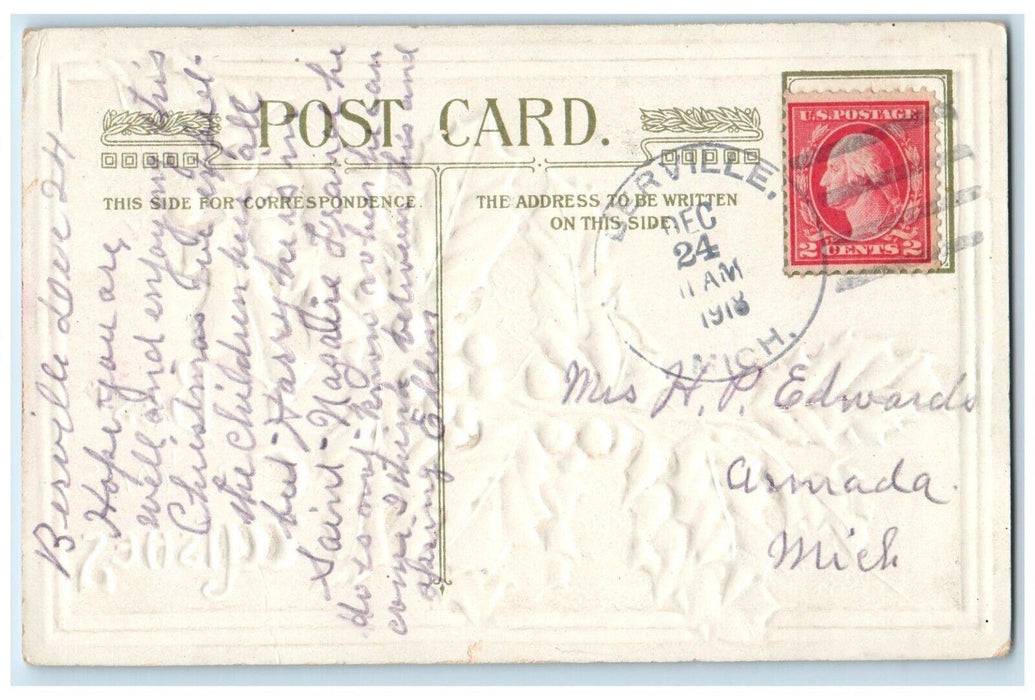 1918 Christmas Holly Berries Boys Dachshund Dog John Winsch Embossed Postcard
