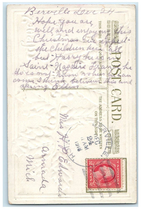 1918 Christmas Holly Berries Boys Dachshund Dog John Winsch Embossed Postcard