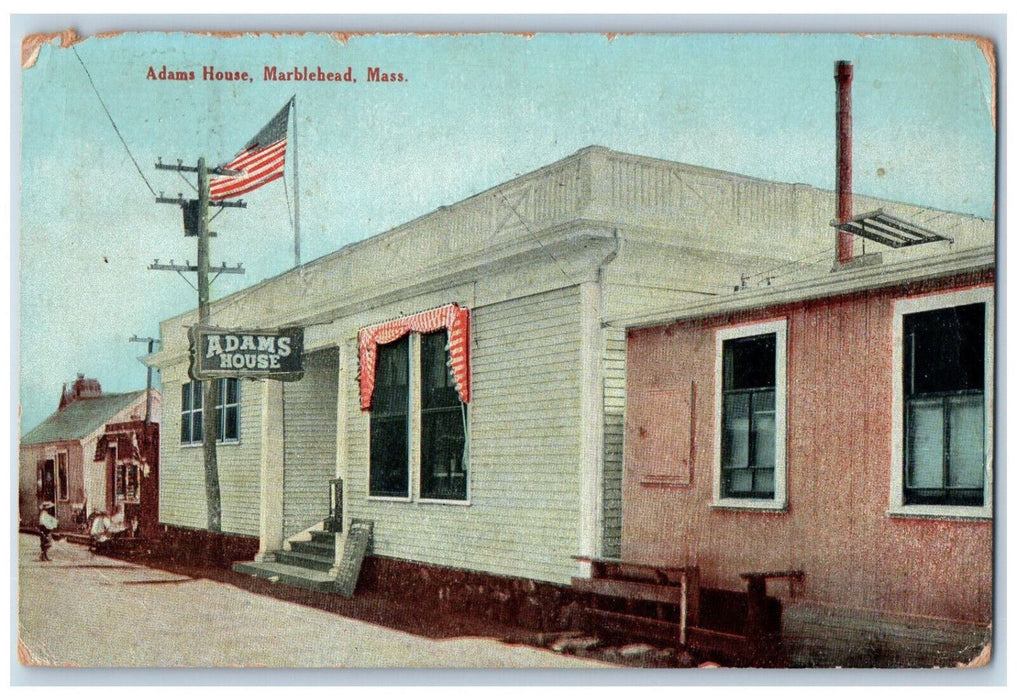 1912 USA Flag Adams House Marblehead Massachusetts MA Antique Postcard