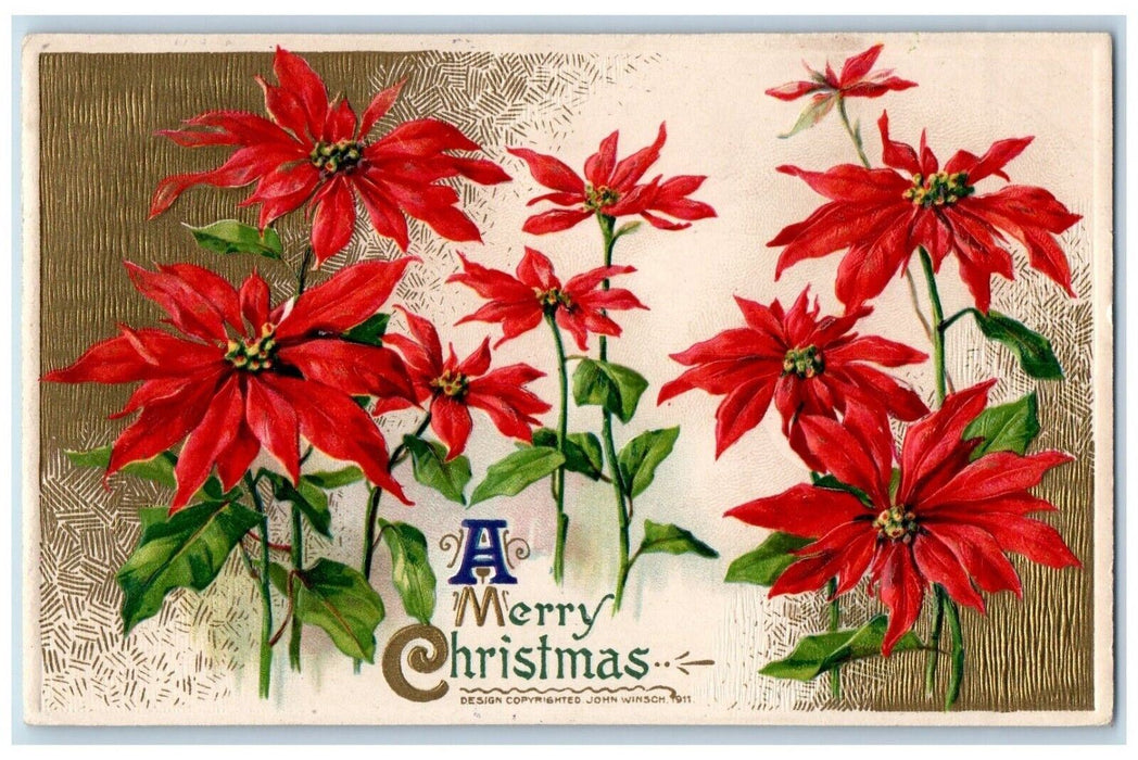 1912 Christmas Poinsettia Flowers John Winsch Artist Signed Embossed Postcard