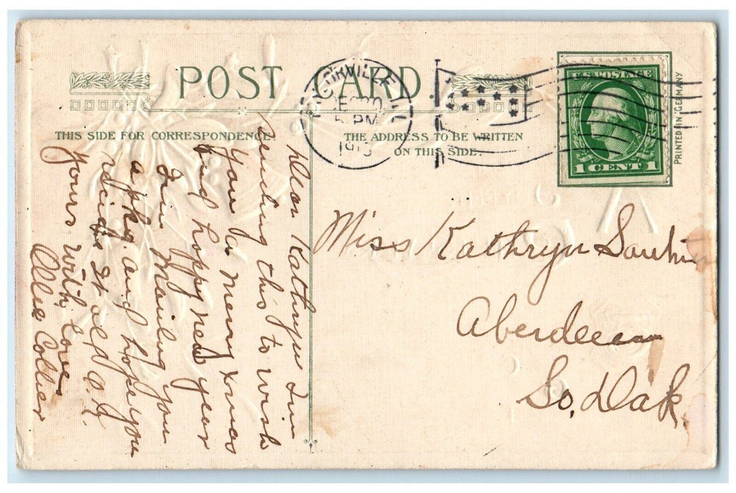 c1910's Christmas Poem Holly Bells John Winsch Artist Signed Embossed Postcard