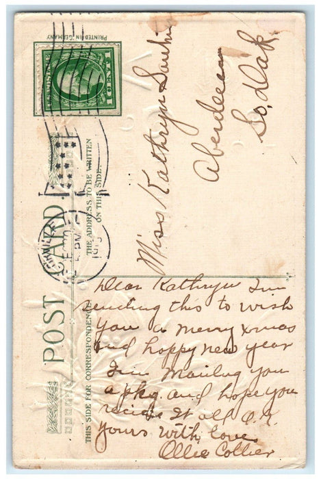 c1910's Christmas Poem Holly Bells John Winsch Artist Signed Embossed Postcard